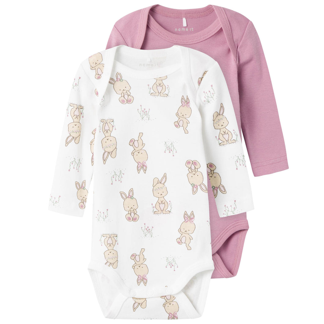 Name It Kinder NBFBODY 2P LS ORCHID HAZE RABBIT NOOS 2er-Pack Langarmbody aus Bio-Baumwolle mit Baumwolle