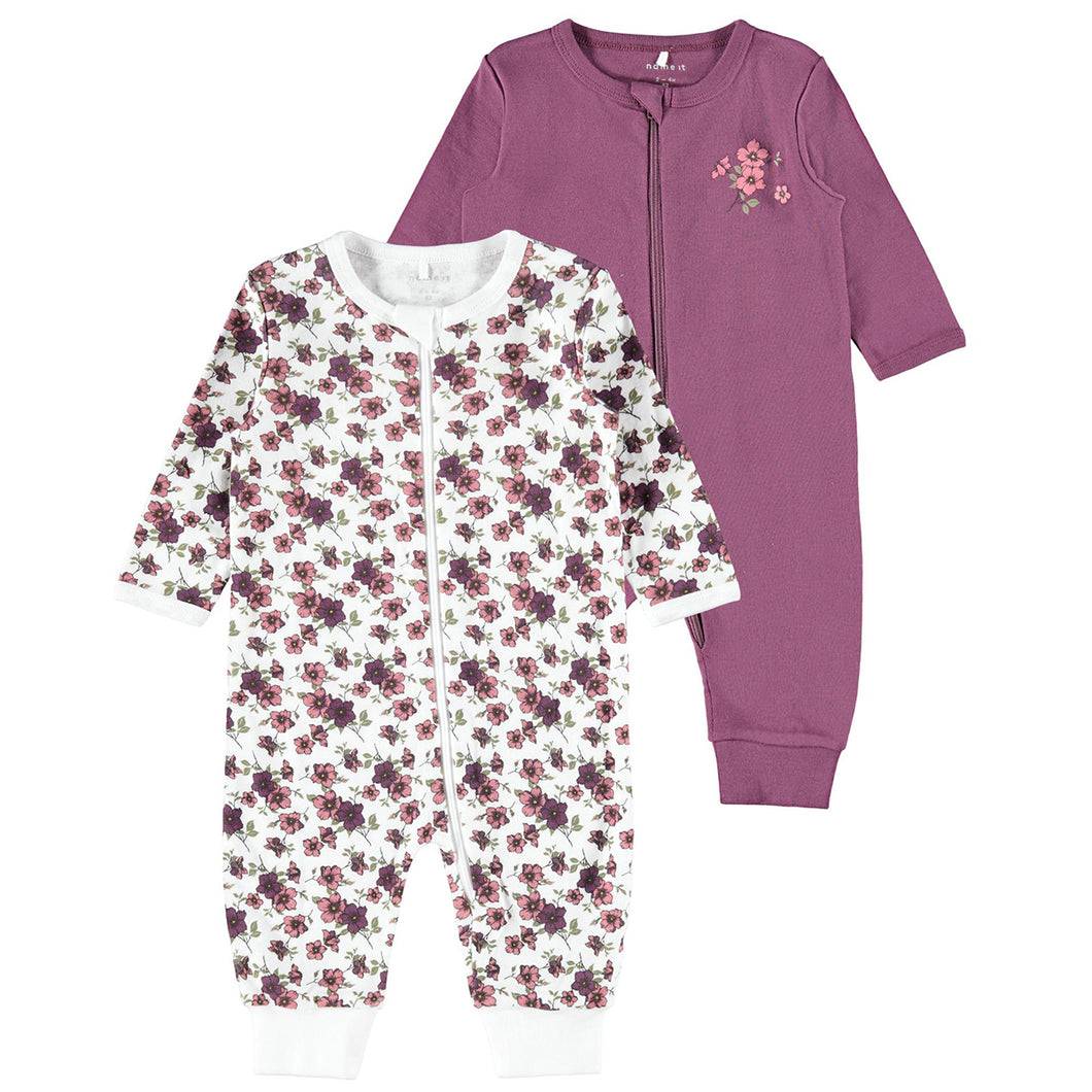 Name It Kinder NBFNIGHTSUIT 2P ZIP PRUNE PURPLE NOOS 2er Pack Schlafanzug aus Bio-Baumwolle Mädchen