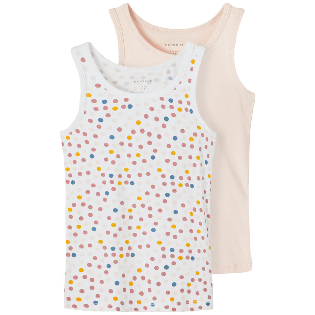 Name It Kinder NMFTANK TOP 2P PEACH WHIP DOT NOOS 2er Pack Unterhemden aus Bio-Baumwolle mit Elastan